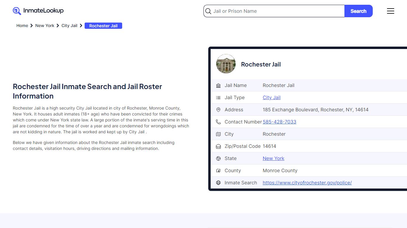 Rochester Jail Inmate Search and Jail Roster Information